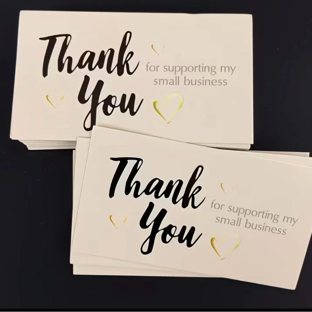 Thank You for Supporting Small Business 30 Pink & Black Gold Foil Hearts